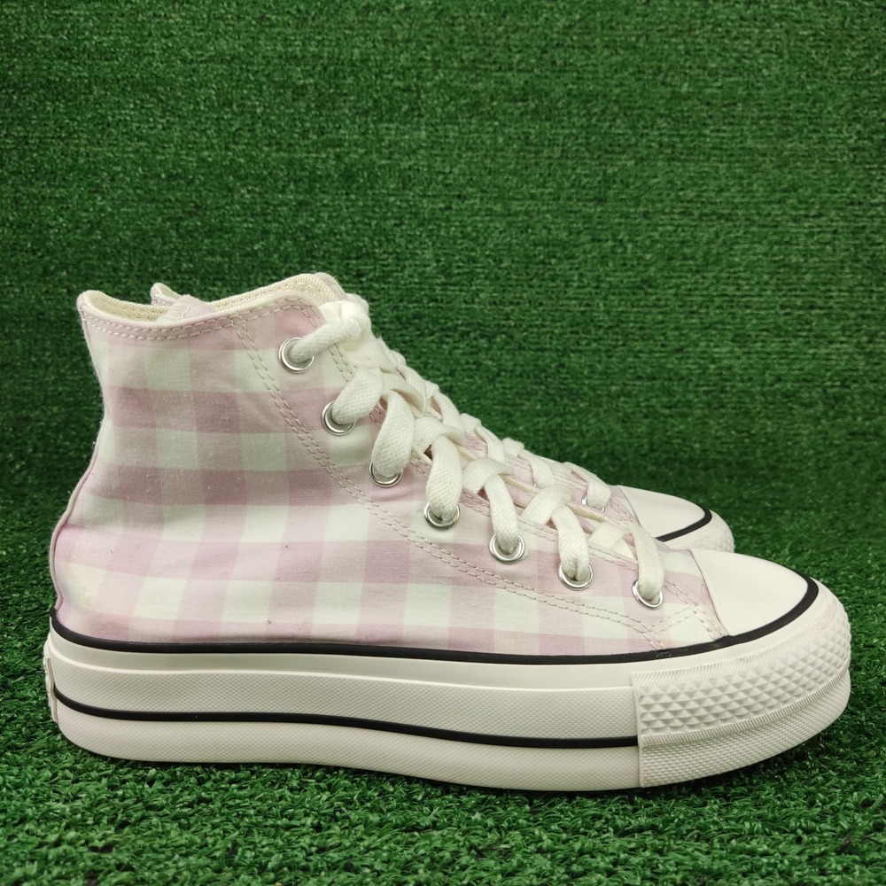 Converse Sneakers Womens 8 Pink Chuck Taylor All Star Lift Gingham High Top Shoe - Picture 2 of 9